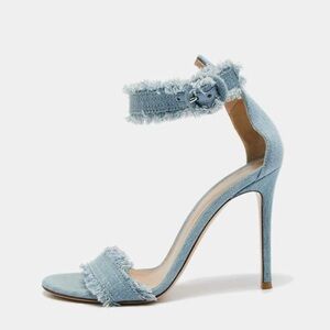 Gianvito Rossi Lola frayed light blue denim heels
